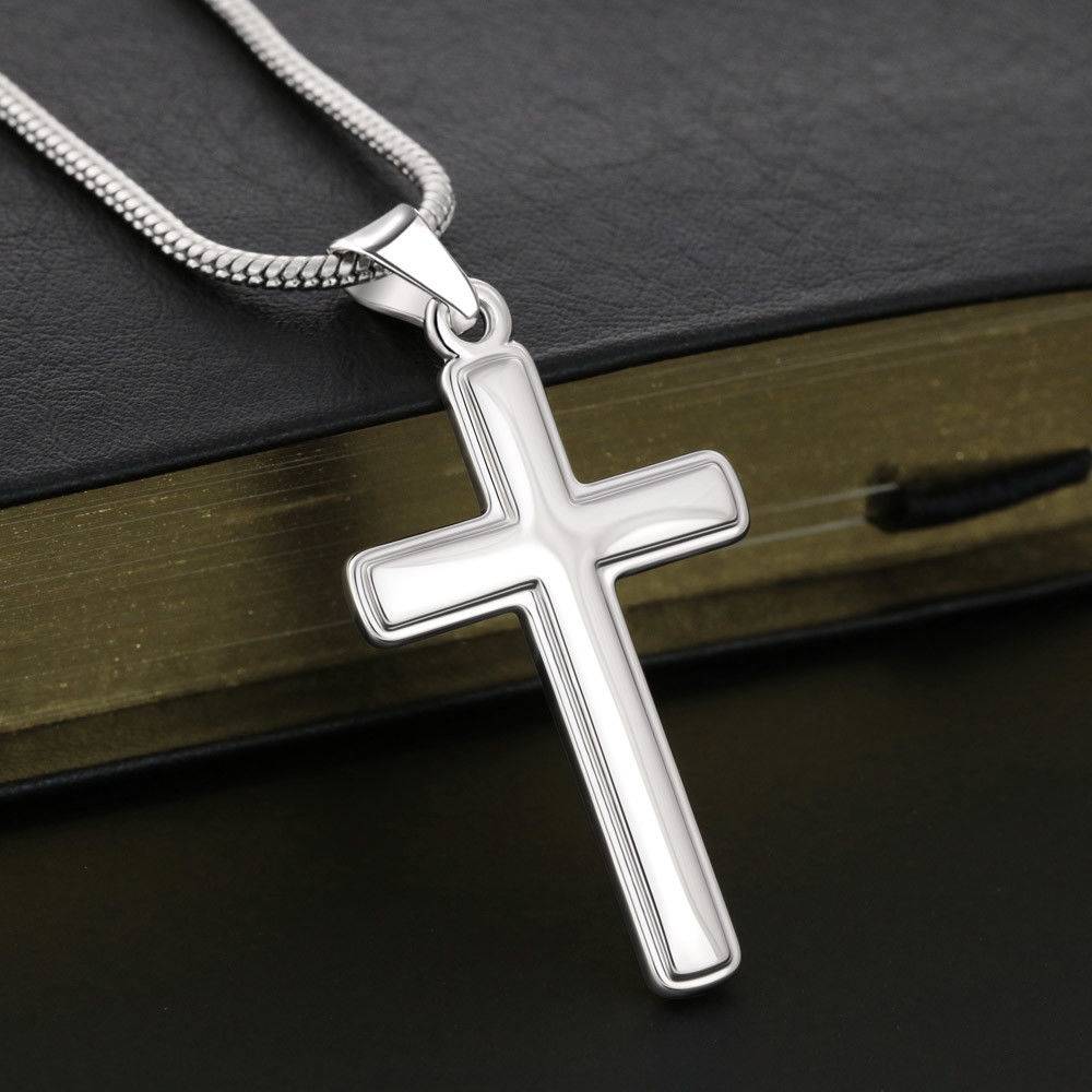 Christian Encouragement God Will Strengthen You Psalm 29:11 Cross Necklace Stainless Steel Pendant Message Card-Express Your Love Gifts