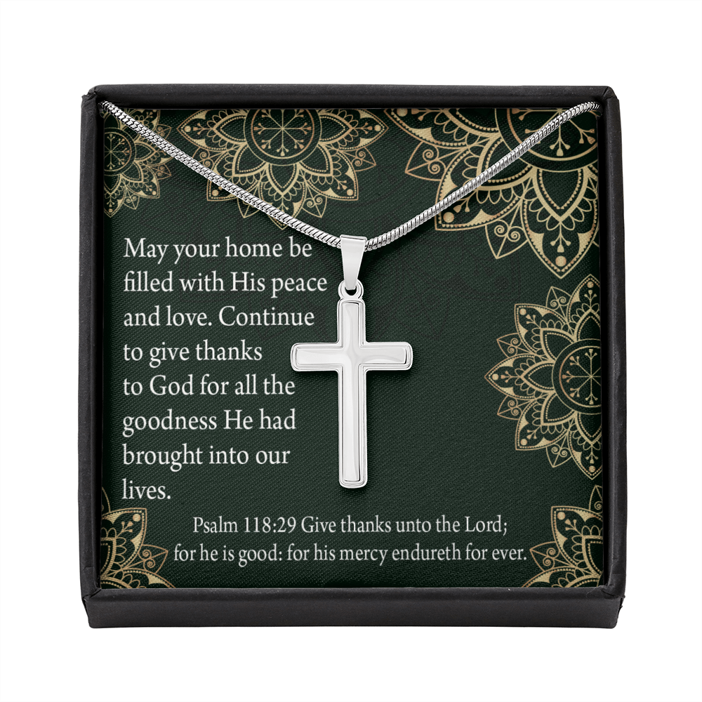 Christian Encouragement Thanksgiving Psalm118:29 Cross Card Necklace w Stainless Steel Pendant-Express Your Love Gifts