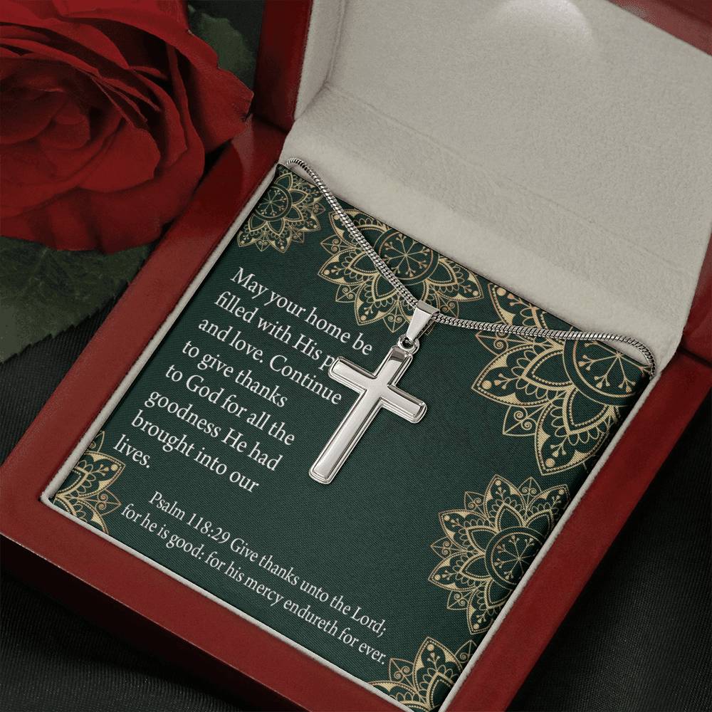 Christian Encouragement Thanksgiving Psalm118:29 Cross Card Necklace w Stainless Steel Pendant-Express Your Love Gifts