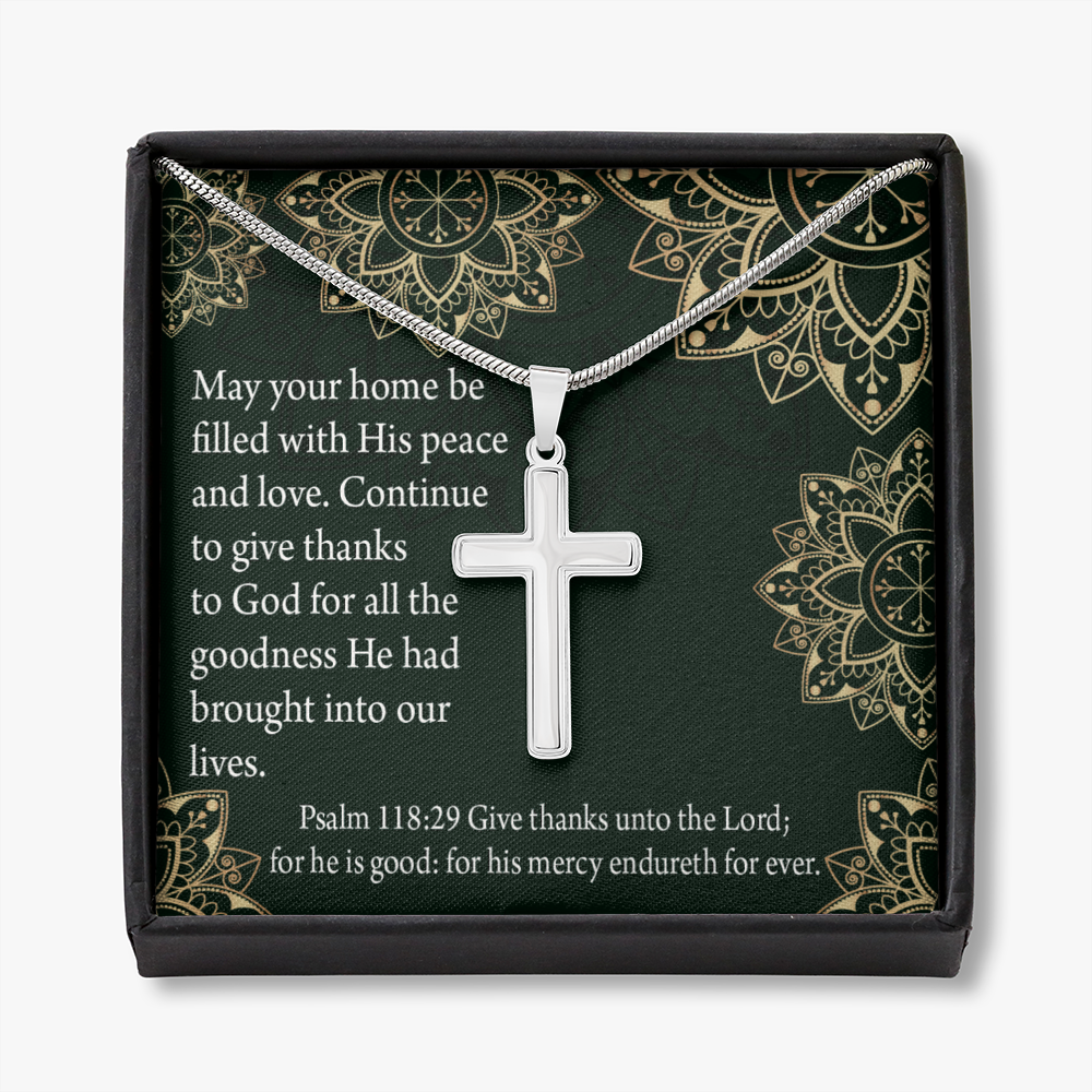 Christian Encouragement Thanksgiving Psalm118:29 Cross Card Necklace w Stainless Steel Pendant-Express Your Love Gifts