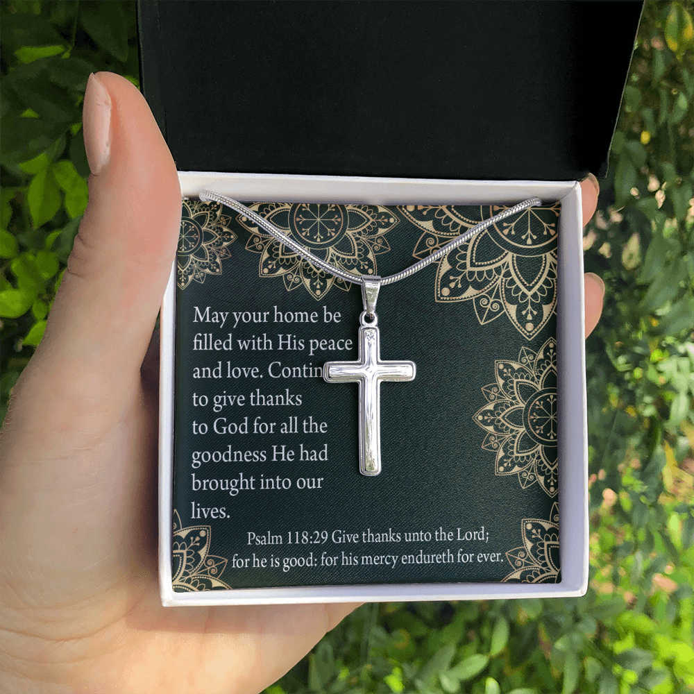 Christian Encouragement Thanksgiving Psalm118:29 Cross Card Necklace w Stainless Steel Pendant-Express Your Love Gifts