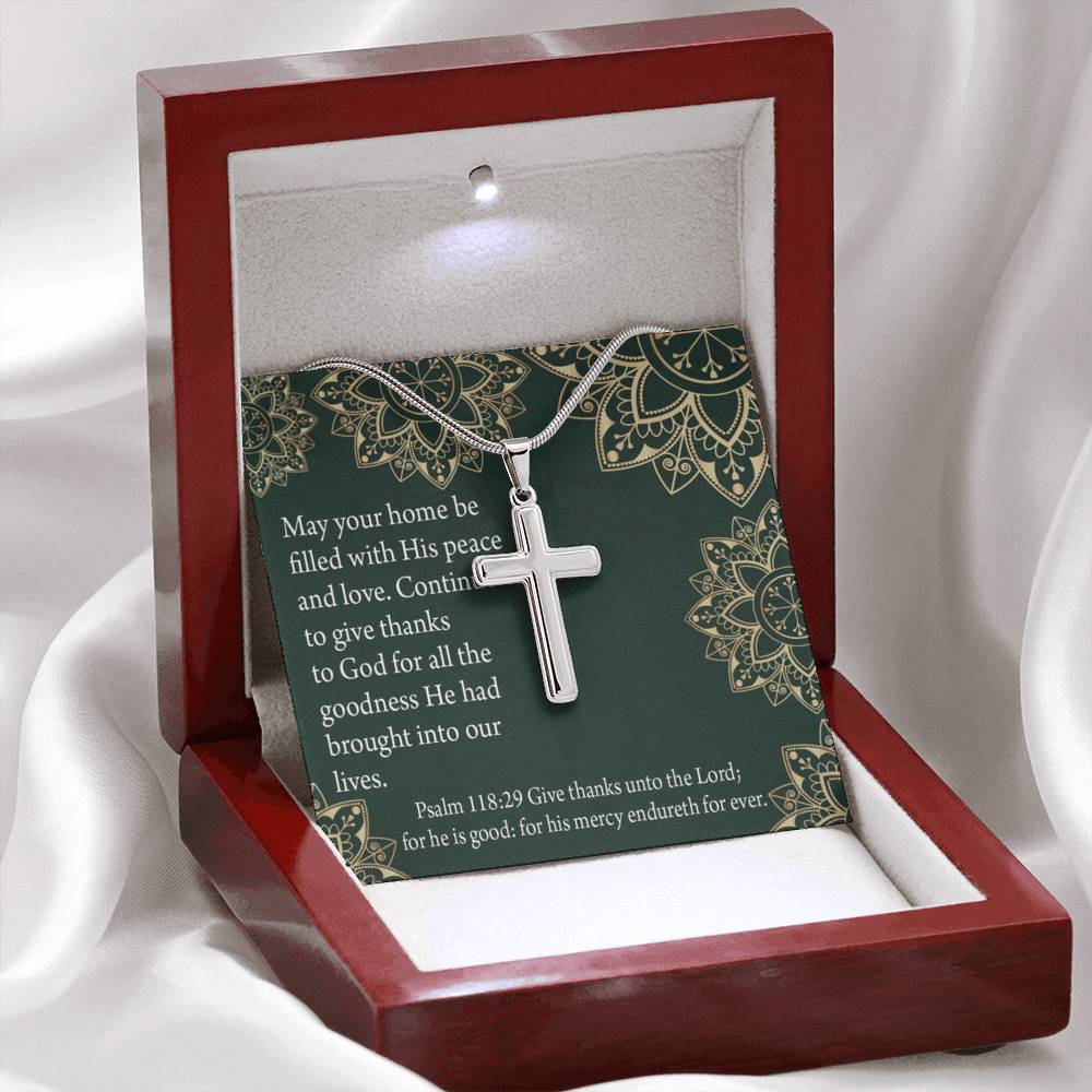 Christian Encouragement Thanksgiving Psalm118:29 Cross Card Necklace w Stainless Steel Pendant-Express Your Love Gifts