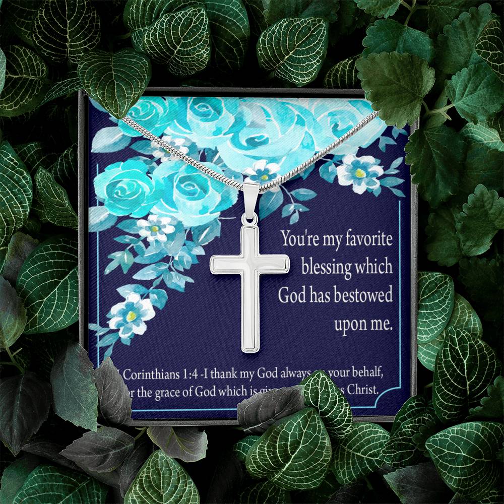 Christian Encouragement Thinking Of You 1 Corinthians 1:4 Cross Card Necklace w Stainless Steel Pendant-Express Your Love Gifts