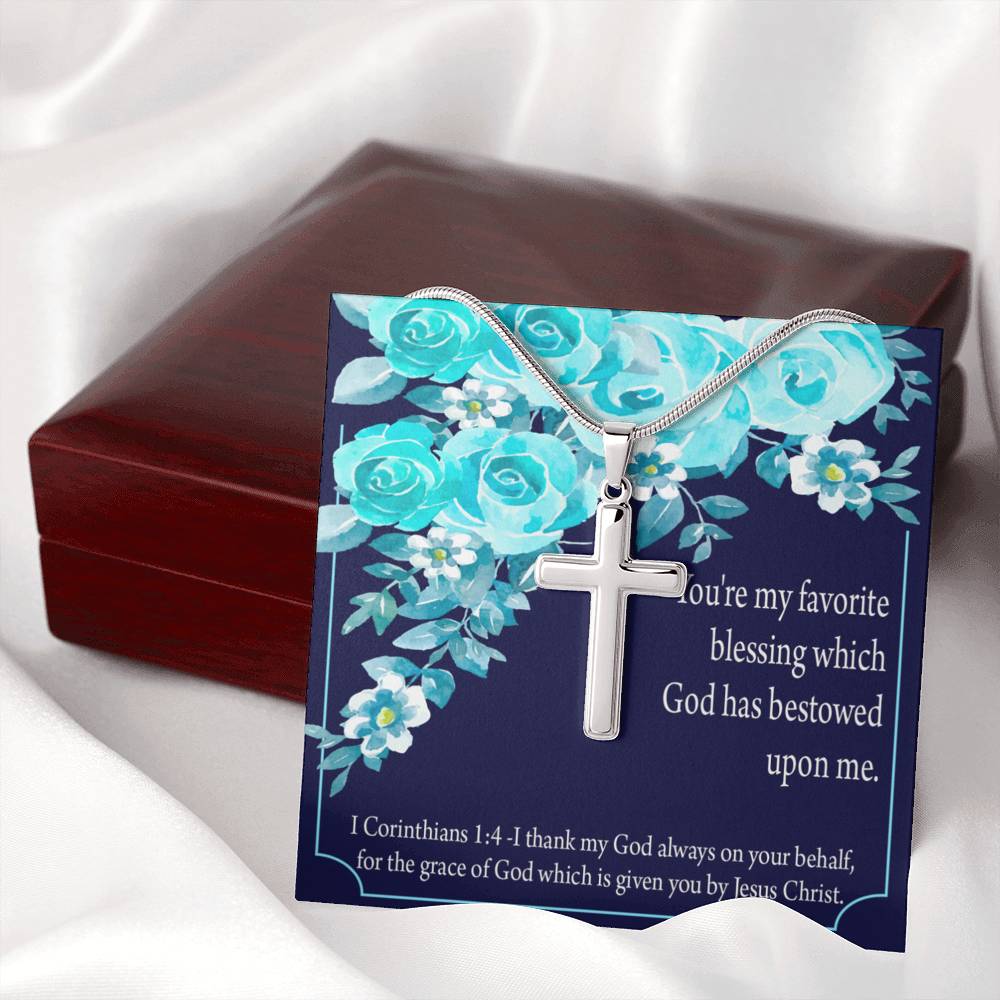 Christian Encouragement Thinking Of You 1 Corinthians 1:4 Cross Card Necklace w Stainless Steel Pendant-Express Your Love Gifts