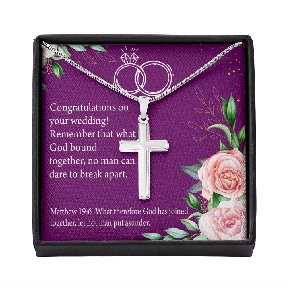 Christian Encouragement Wedding Message Matthew 19:6 Cross Card Necklace w Stainless Steel Pendant-Express Your Love Gifts