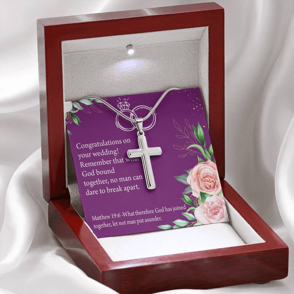 Christian Encouragement Wedding Message Matthew 19:6 Cross Card Necklace w Stainless Steel Pendant-Express Your Love Gifts