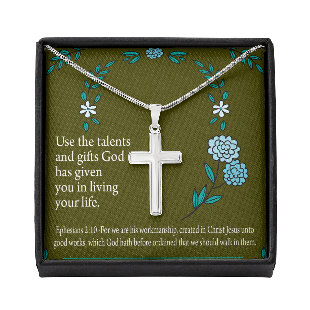 Christian Encouragement You Are God&#39;s Workmanship Ephesians 2:10 Cross Card Necklace w Stainless Steel Pendant-Express Your Love Gifts