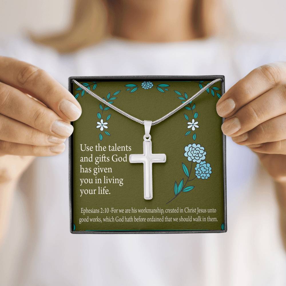 Christian Encouragement You Are God's Workmanship Ephesians 2:10 Cross Card Necklace w Stainless Steel Pendant-Express Your Love Gifts