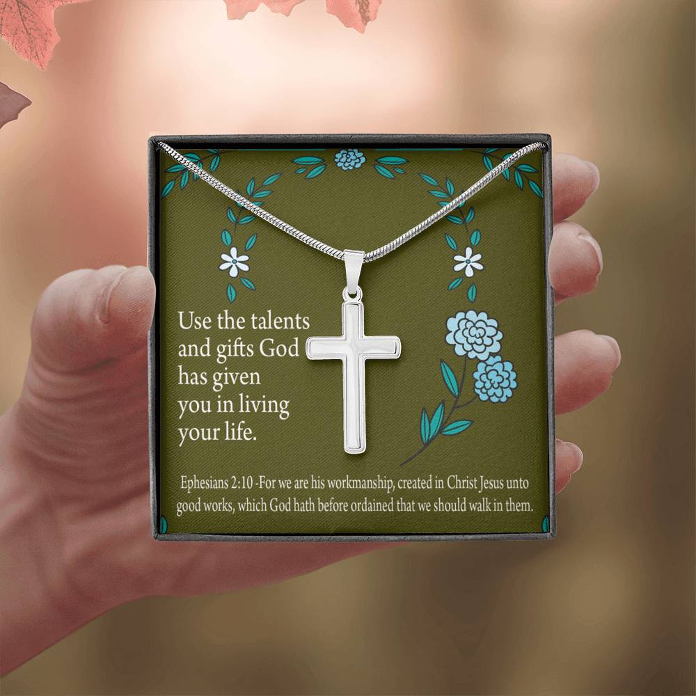 Christian Encouragement You Are God's Workmanship Ephesians 2:10 Cross Card Necklace w Stainless Steel Pendant-Express Your Love Gifts