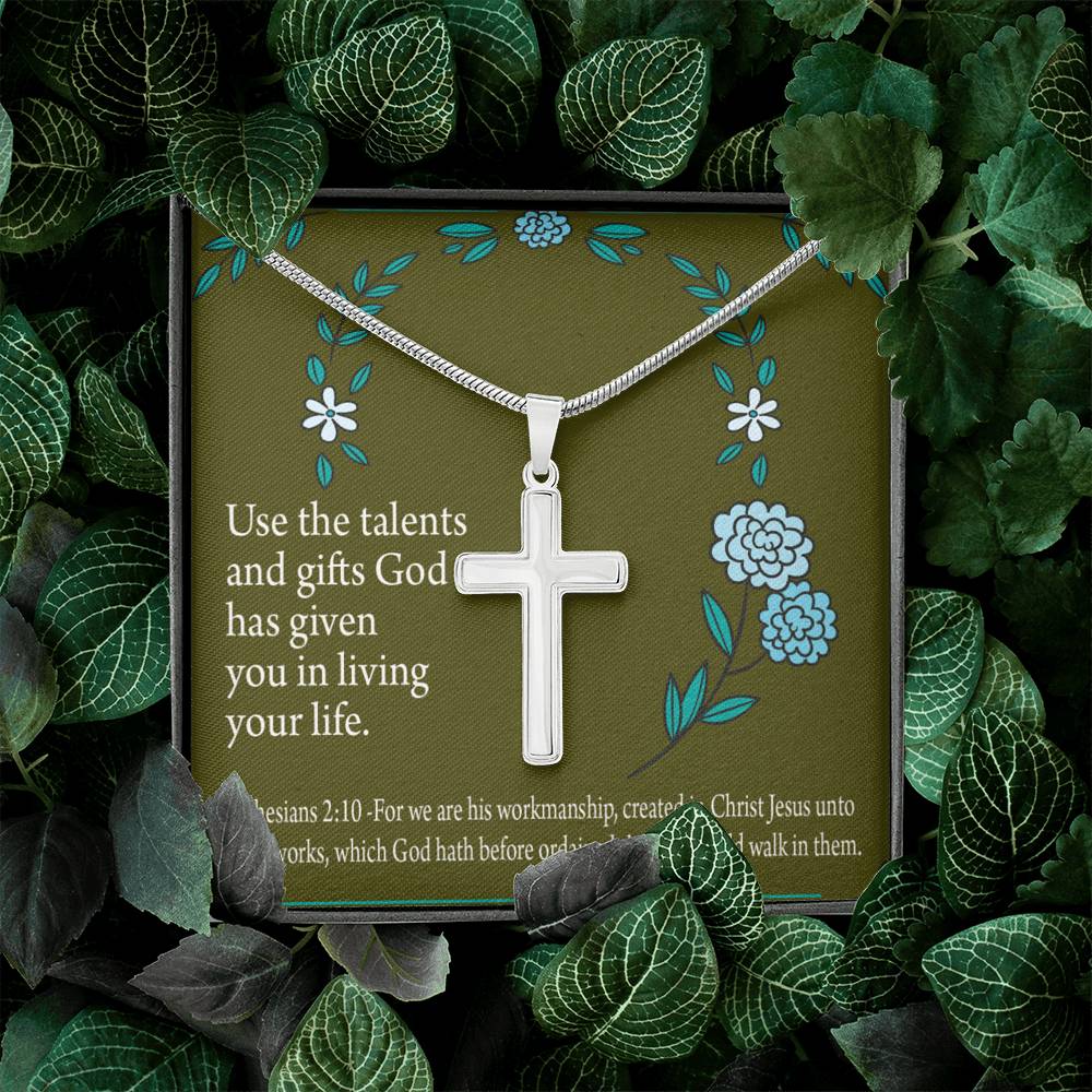 Christian Encouragement You Are God's Workmanship Ephesians 2:10 Cross Card Necklace w Stainless Steel Pendant-Express Your Love Gifts