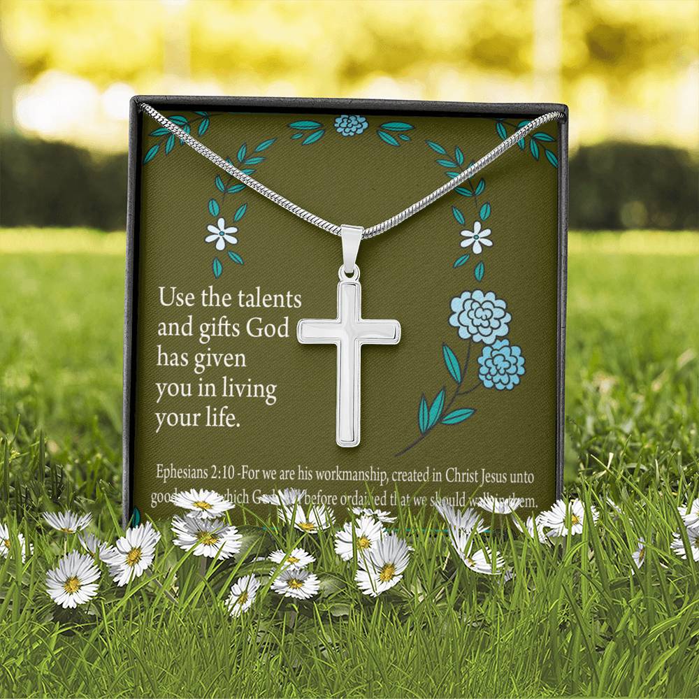 Christian Encouragement You Are God's Workmanship Ephesians 2:10 Cross Card Necklace w Stainless Steel Pendant-Express Your Love Gifts