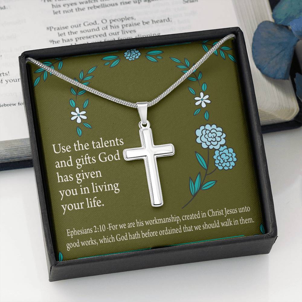 Christian Encouragement You Are God's Workmanship Ephesians 2:10 Cross Card Necklace w Stainless Steel Pendant-Express Your Love Gifts