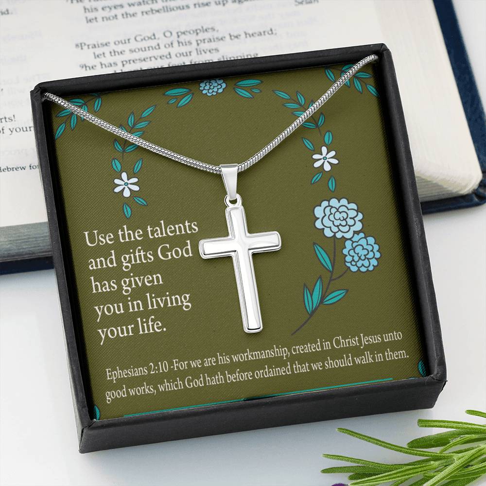 Christian Encouragement You Are God's Workmanship Ephesians 2:10 Cross Card Necklace w Stainless Steel Pendant-Express Your Love Gifts