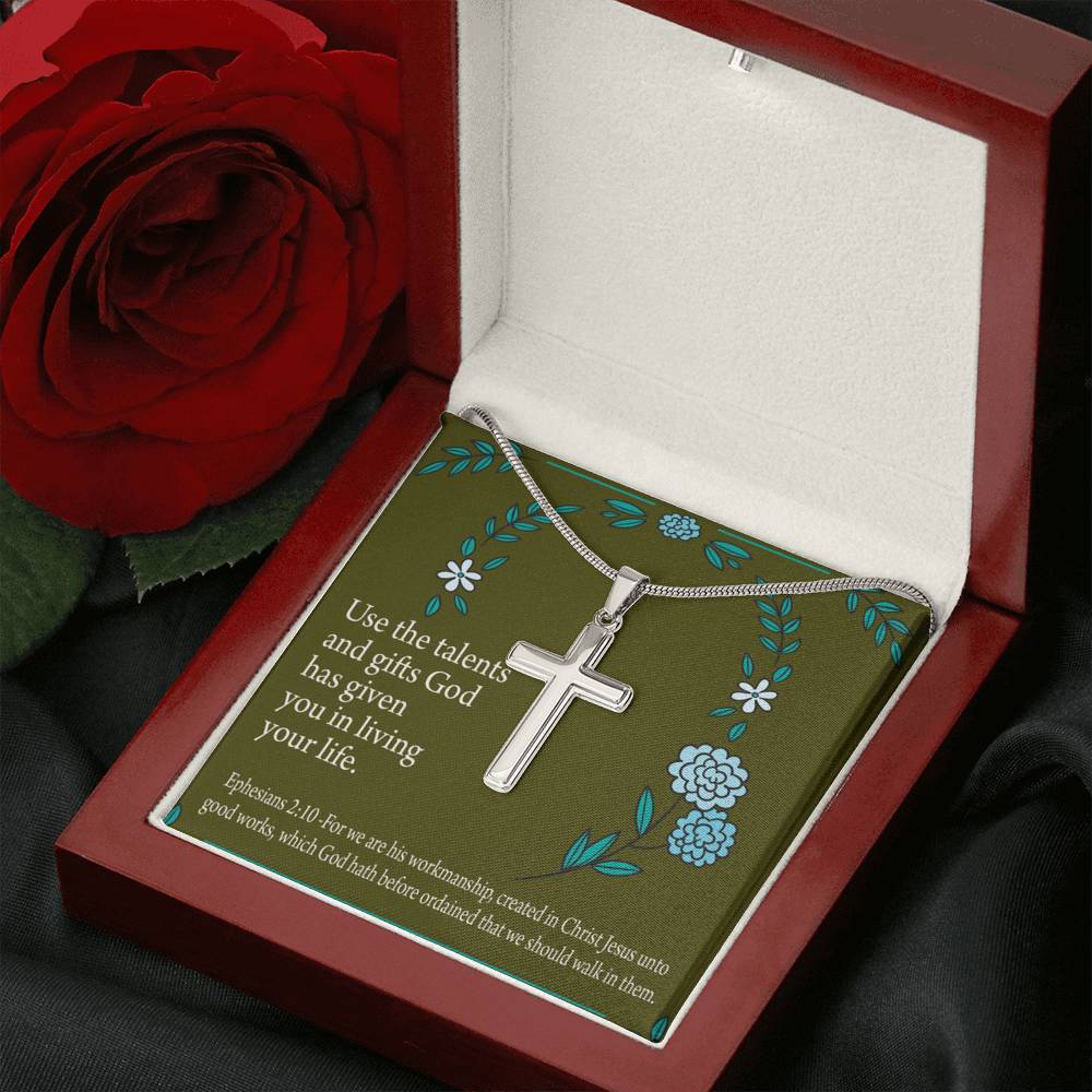 Christian Encouragement You Are God's Workmanship Ephesians 2:10 Cross Card Necklace w Stainless Steel Pendant-Express Your Love Gifts