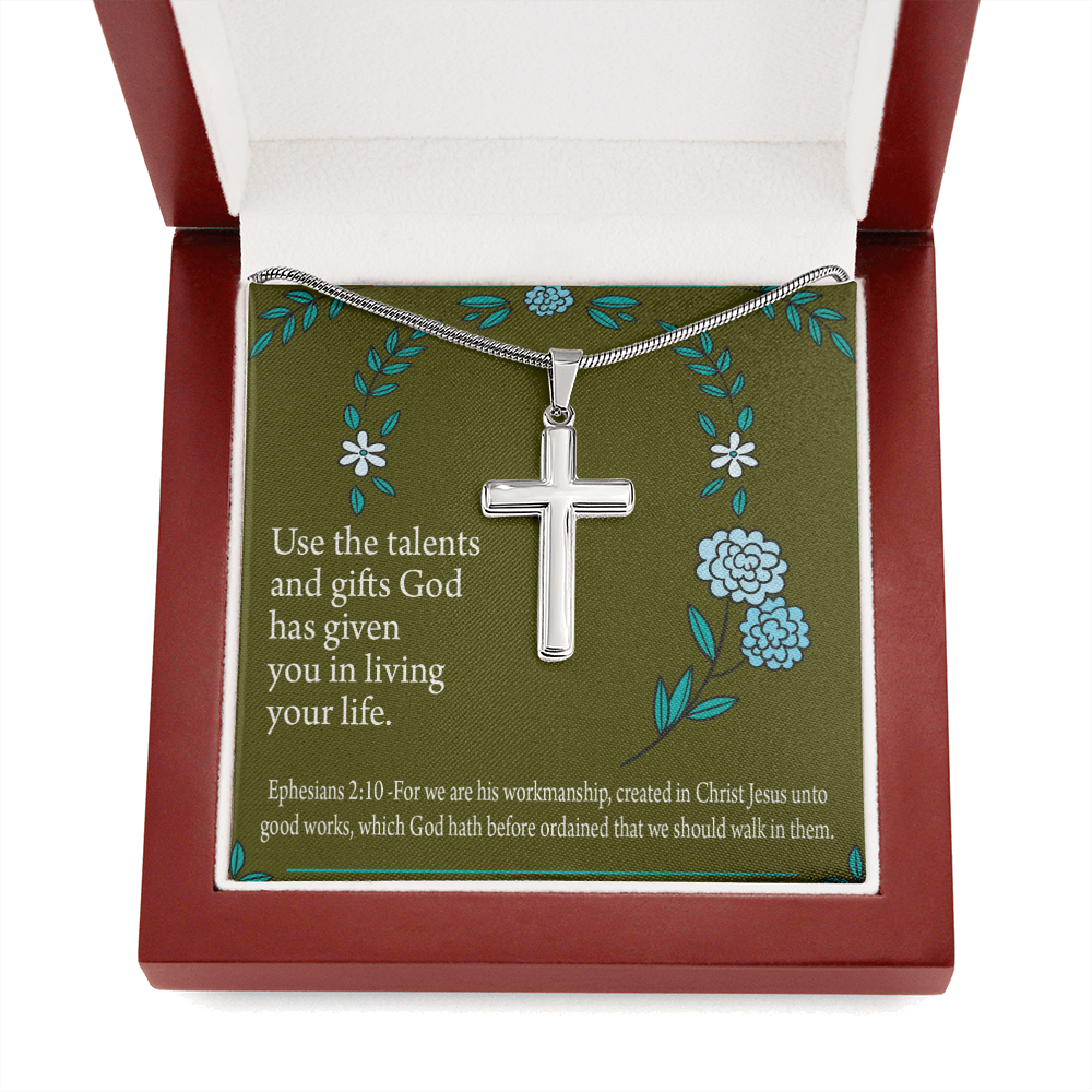 Christian Encouragement You Are God's Workmanship Ephesians 2:10 Cross Card Necklace w Stainless Steel Pendant-Express Your Love Gifts