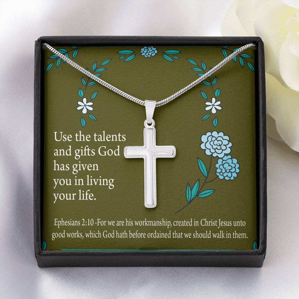 Christian Encouragement You Are God's Workmanship Ephesians 2:10 Cross Card Necklace w Stainless Steel Pendant-Express Your Love Gifts