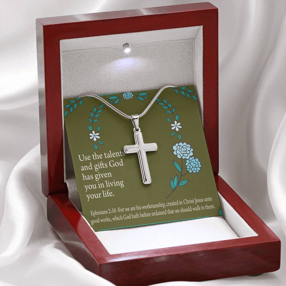 Christian Encouragement You Are God's Workmanship Ephesians 2:10 Cross Card Necklace w Stainless Steel Pendant-Express Your Love Gifts