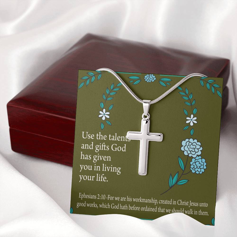 Christian Encouragement You Are God's Workmanship Ephesians 2:10 Cross Card Necklace w Stainless Steel Pendant-Express Your Love Gifts