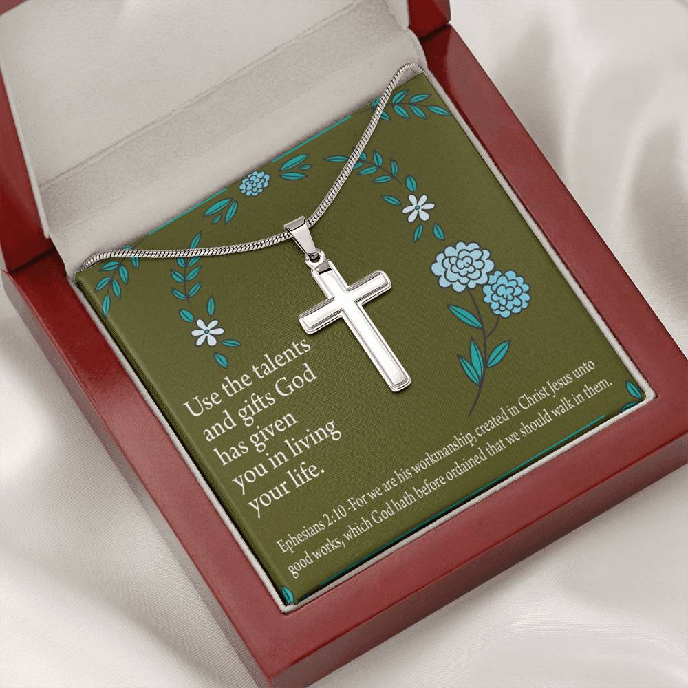 Christian Encouragement You Are God's Workmanship Ephesians 2:10 Cross Card Necklace w Stainless Steel Pendant-Express Your Love Gifts