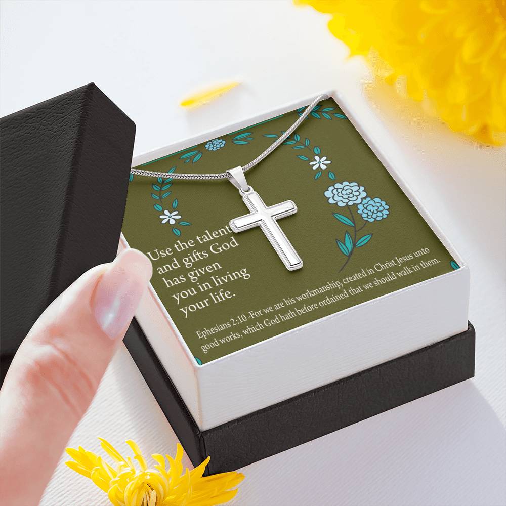 Christian Encouragement You Are God's Workmanship Ephesians 2:10 Cross Card Necklace w Stainless Steel Pendant-Express Your Love Gifts