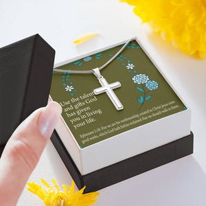 Christian Encouragement You Are God's Workmanship Ephesians 2:10 Cross Card Necklace w Stainless Steel Pendant-Express Your Love Gifts