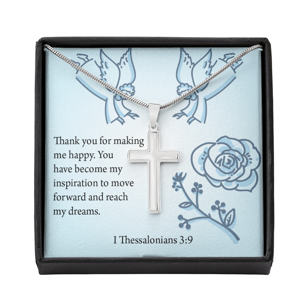 Christian Encouragement You&#39;re My Inspiration 1 Thessalonians 3:9 Cross Necklace Stainless Steel Pendant Message Card-Express Your Love Gifts