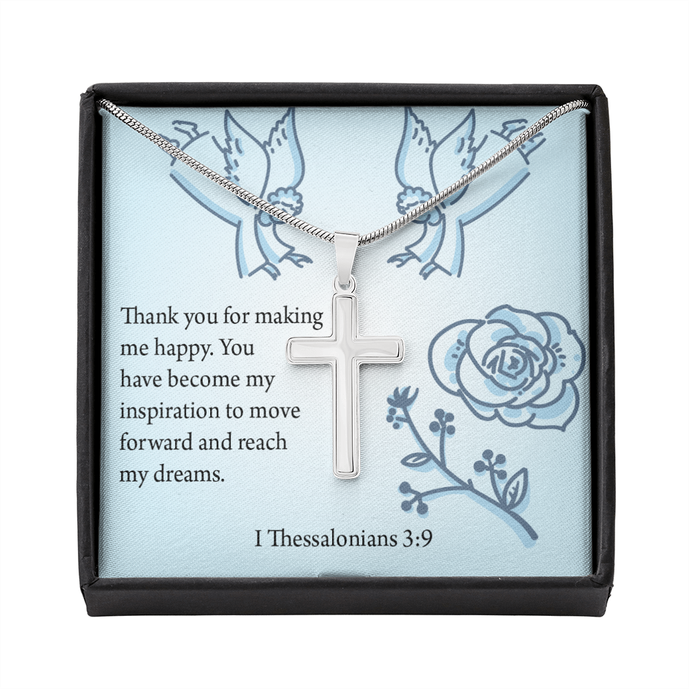 Christian Encouragement You're My Inspiration 1 Thessalonians 3:9 Cross Necklace Stainless Steel Pendant Message Card-Express Your Love Gifts