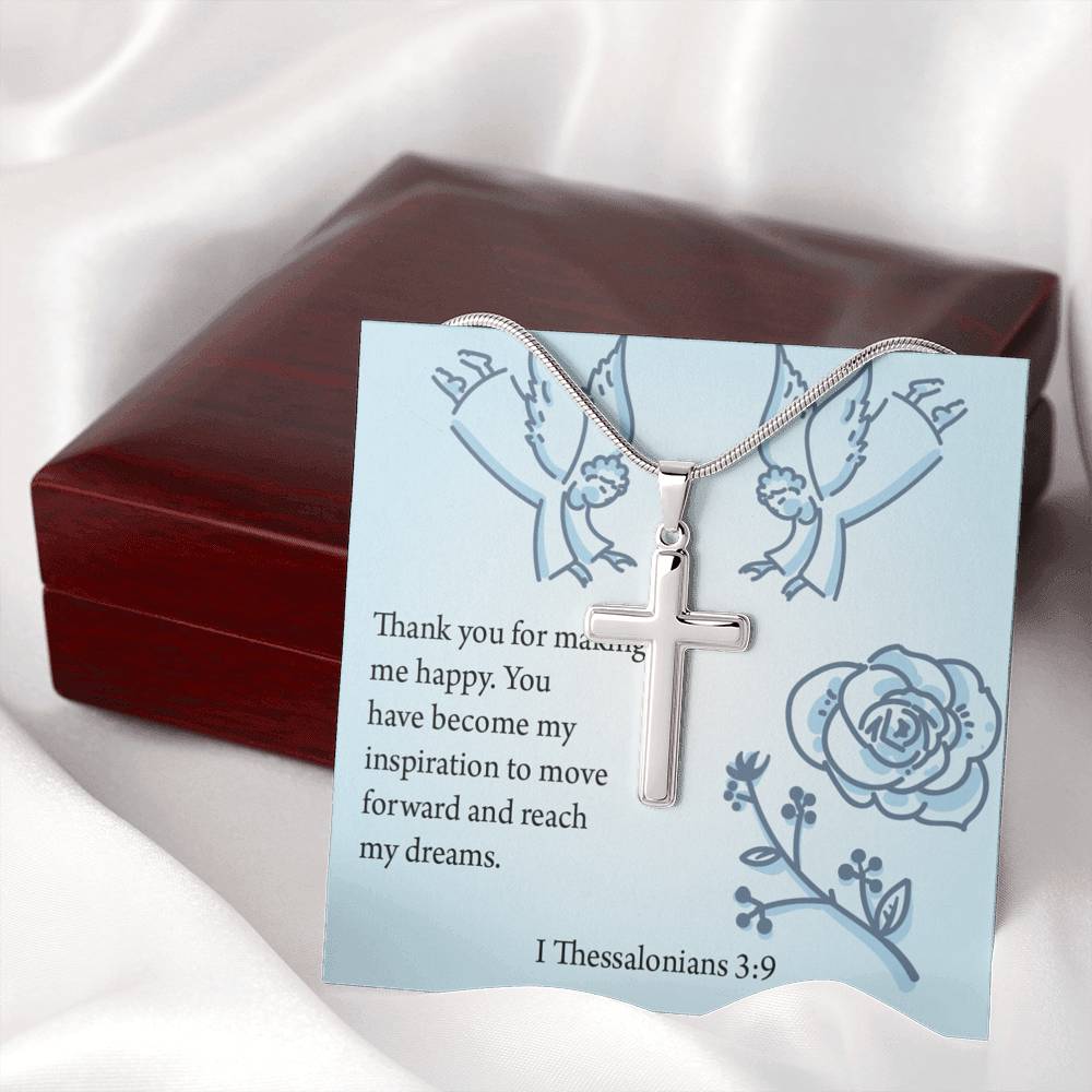Christian Encouragement You're My Inspiration 1 Thessalonians 3:9 Cross Necklace Stainless Steel Pendant Message Card-Express Your Love Gifts