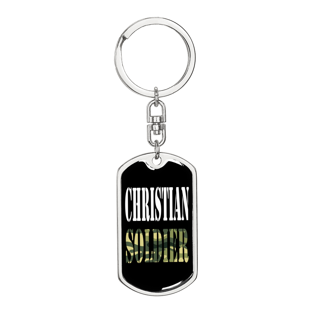 Christian Soldier Keychain Stainless Steel or 18k Gold Dog Tag Keyring-Express Your Love Gifts
