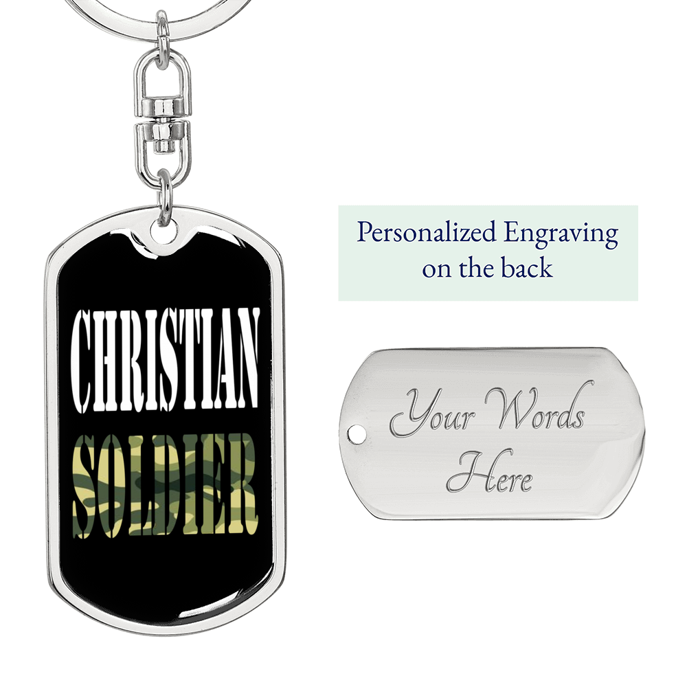 Christian Soldier Keychain Stainless Steel or 18k Gold Dog Tag Keyring-Express Your Love Gifts
