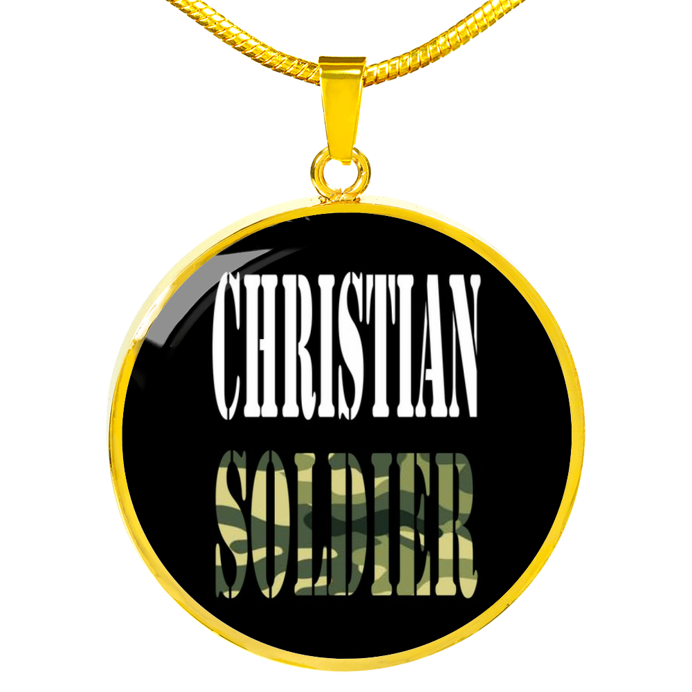 Christian Soldier Necklace Circle Pendant Stainless Steel or 18k Gold 18-22-Express Your Love Gifts