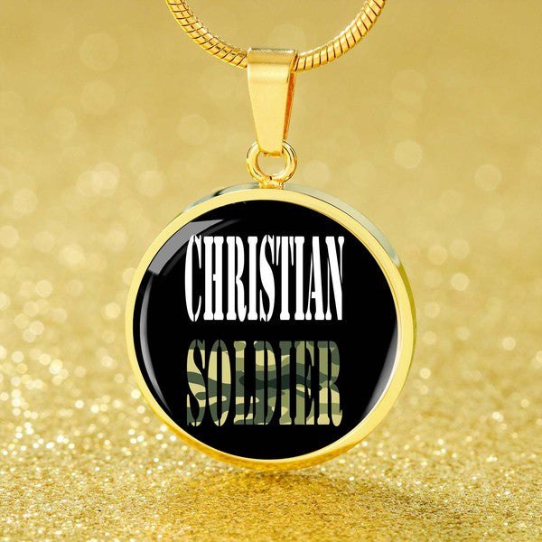 Christian Soldier Necklace Circle Pendant Stainless Steel or 18k Gold 18-22-Express Your Love Gifts