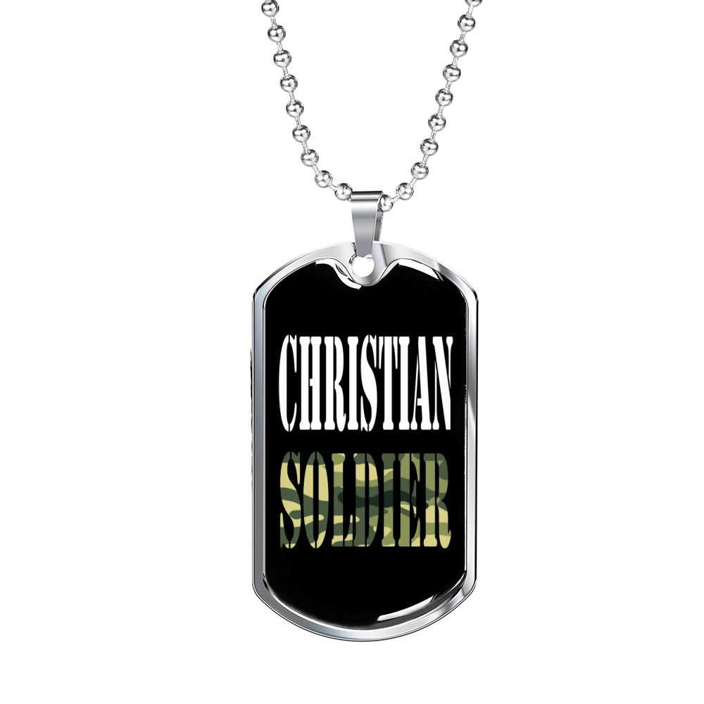 Christian Soldier Necklace Stainless Steel or 18k Gold Dog Tag 24" Chain-Express Your Love Gifts