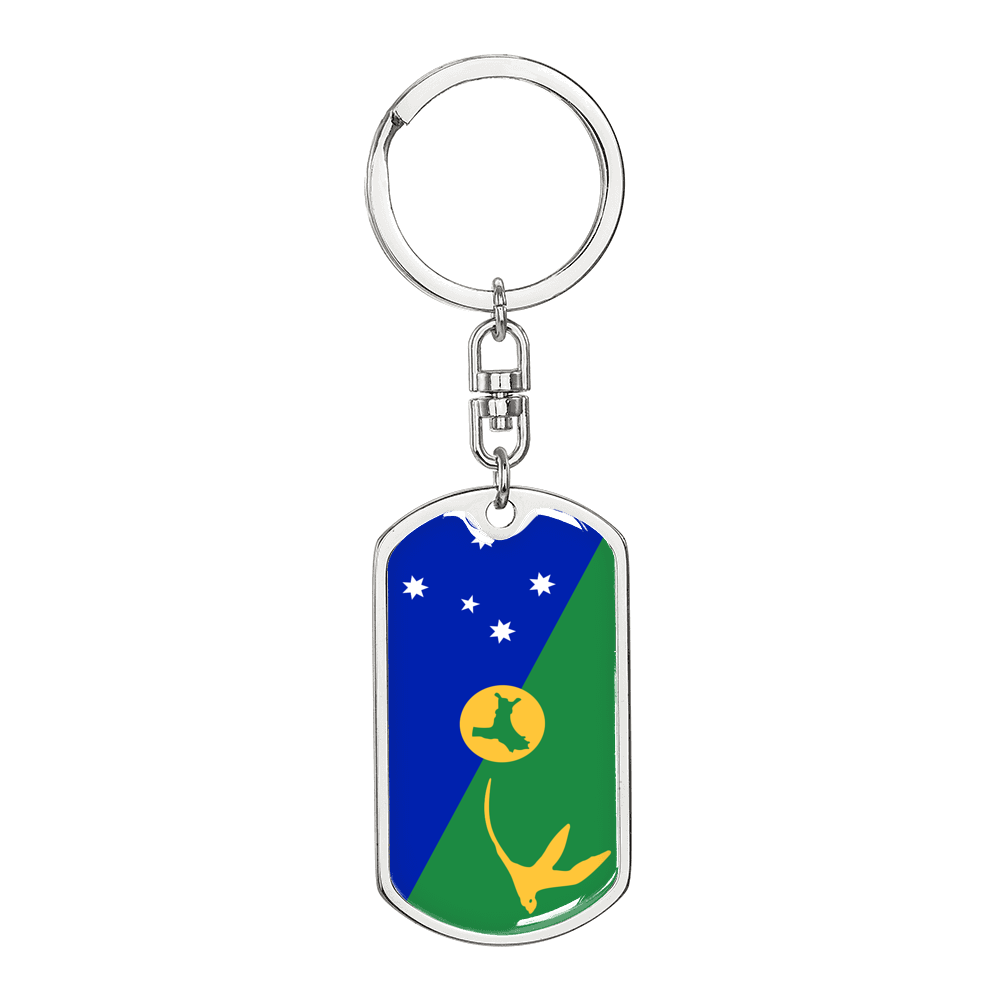 Christmas Flag Island Swivel Keychain Dog Tag Stainless Steel or 18k Gold-Express Your Love Gifts