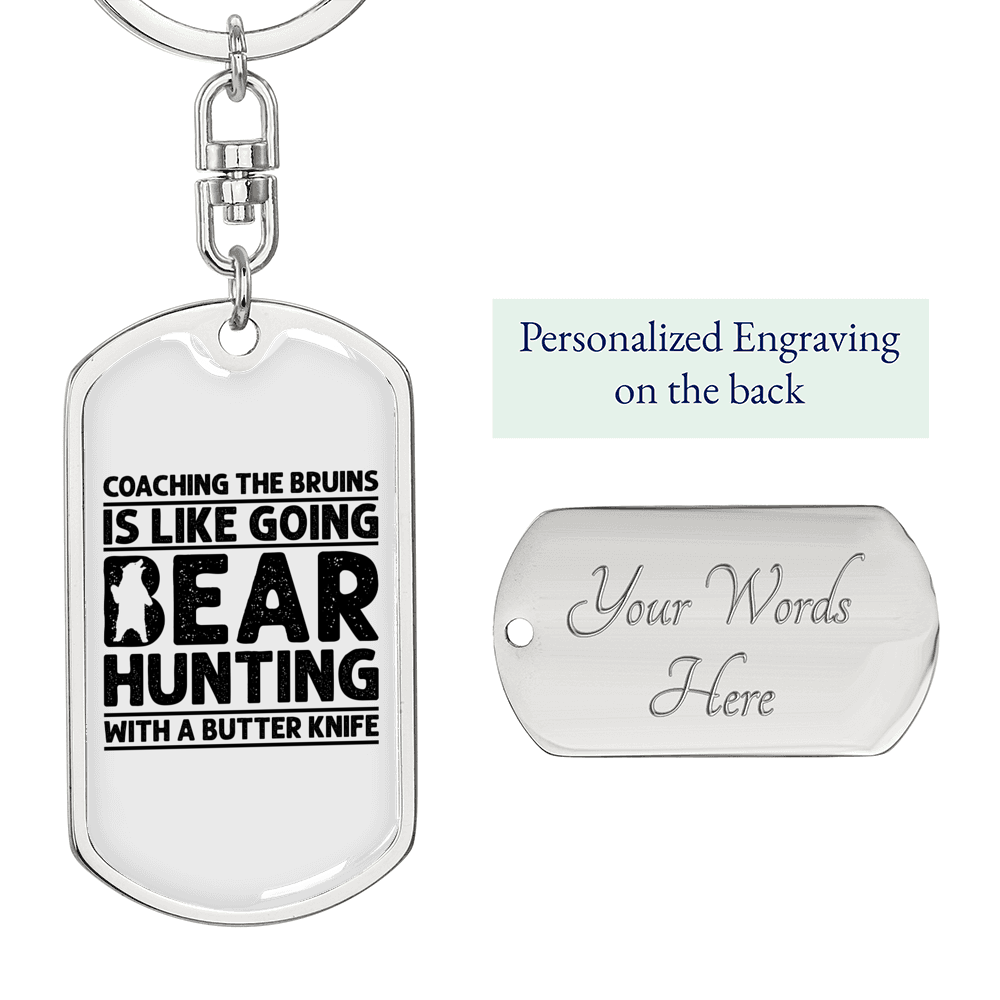 Coaching Bear Hunter'S Keychain Gift Stainless Steel or 18k Gold Dog Tag Keyring-Express Your Love Gifts