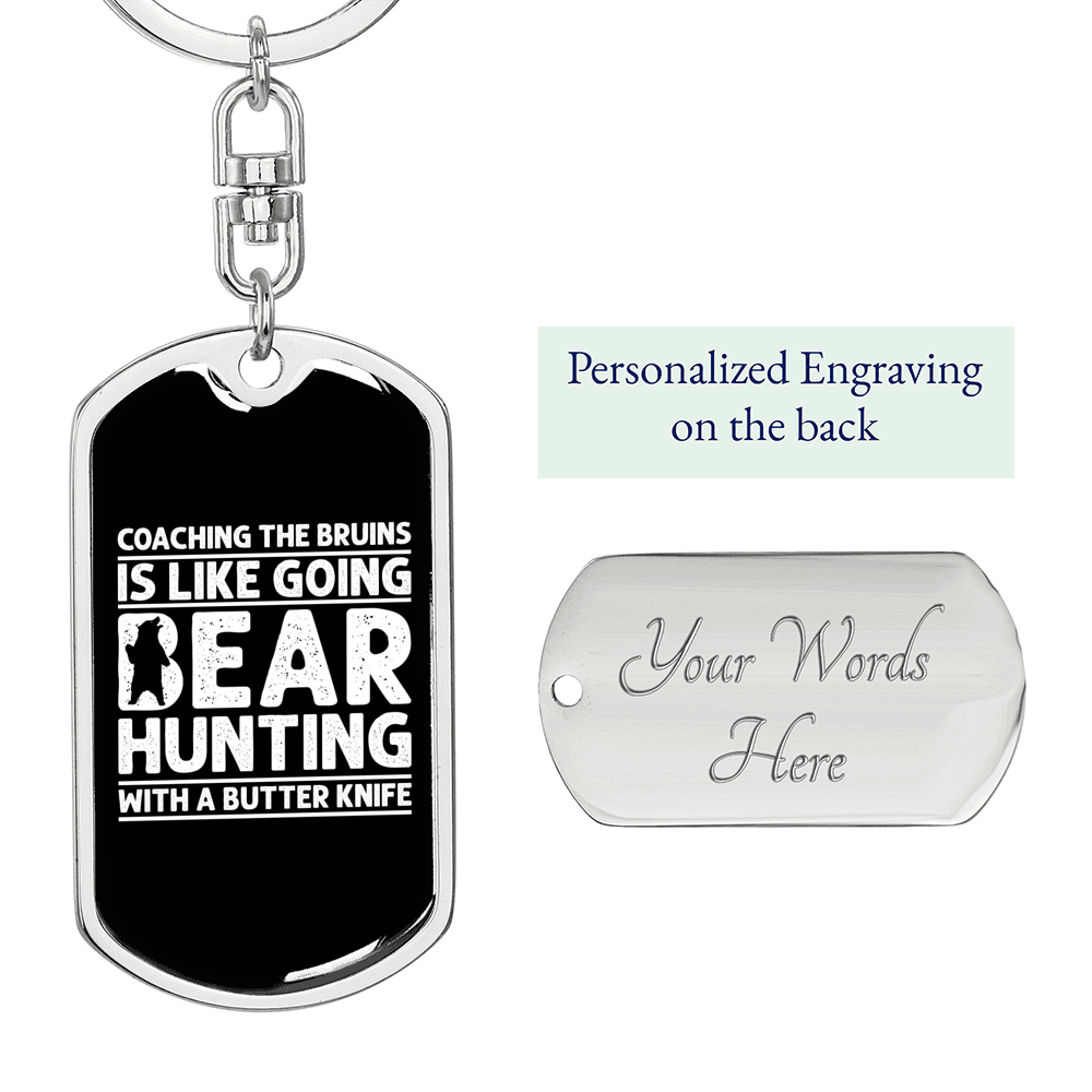 Coaching Bear Hunting White Keychain Stainless Steel or 18k Gold Dog Tag Keyring-Express Your Love Gifts