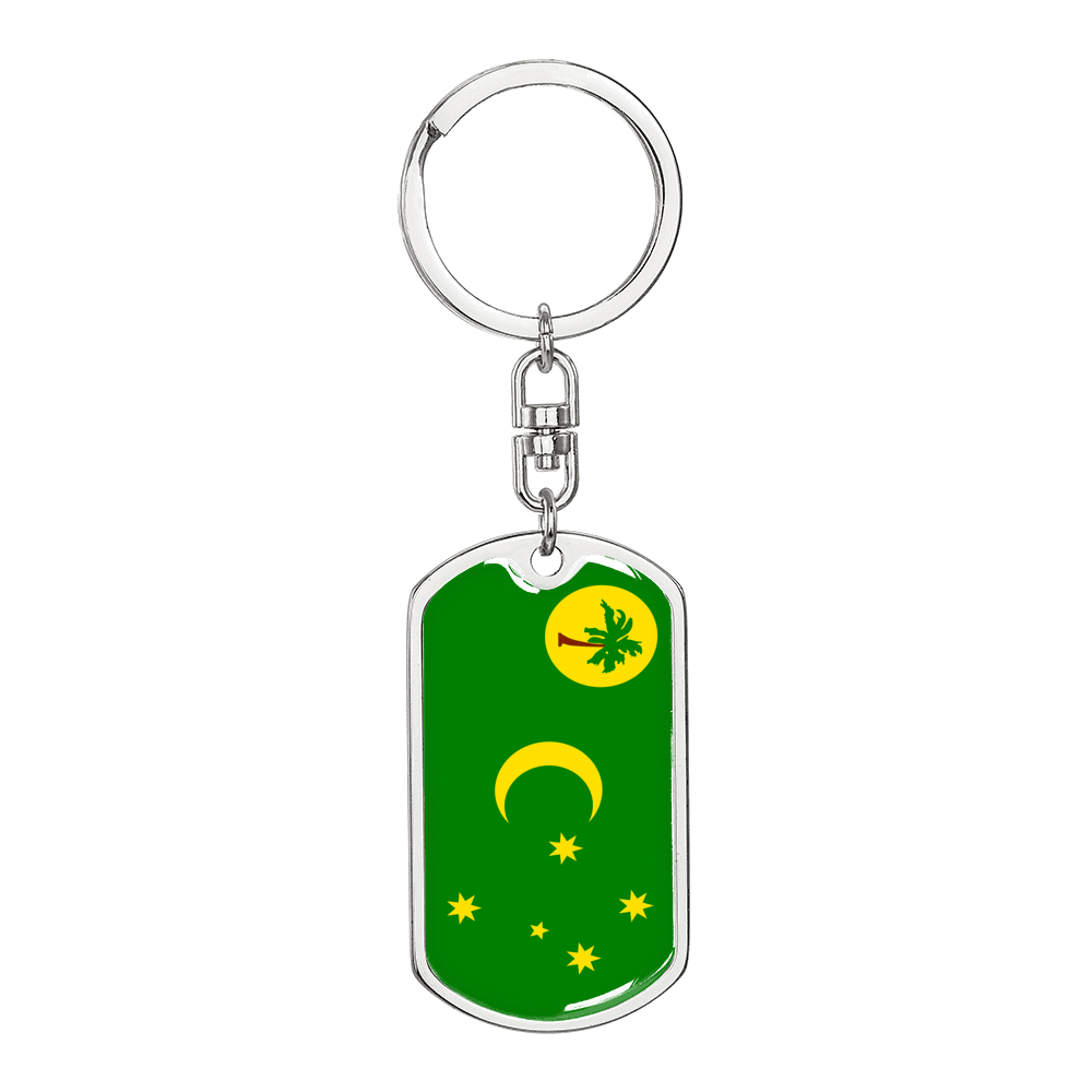 Cocos Island Flag Swivel Keychain Dog Tag Stainless Steel or 18k Gold-Express Your Love Gifts