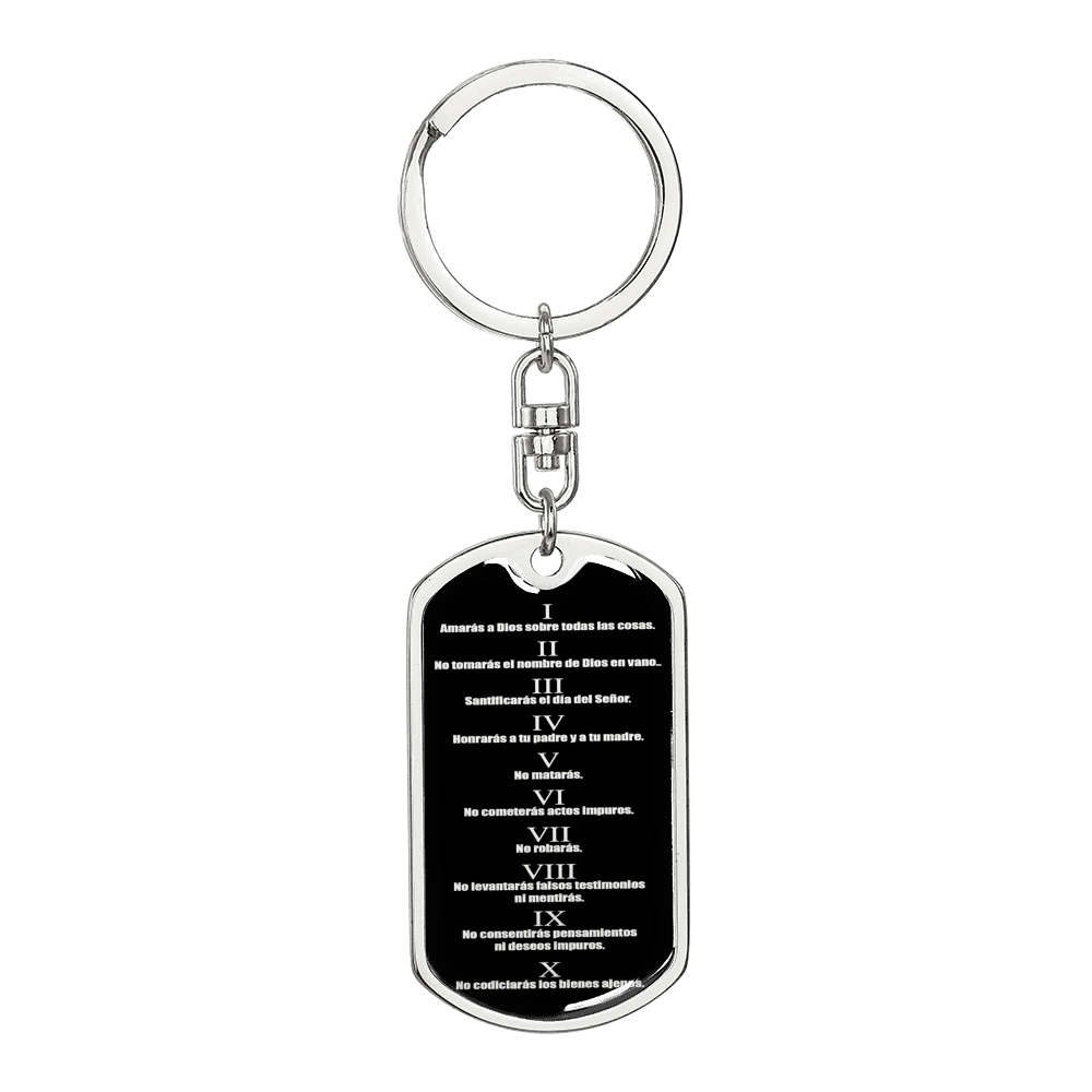Collar De Diez Mandamientos Swivel Keychain Dog Tag Stainless Steel or 18k Gold-Express Your Love Gifts