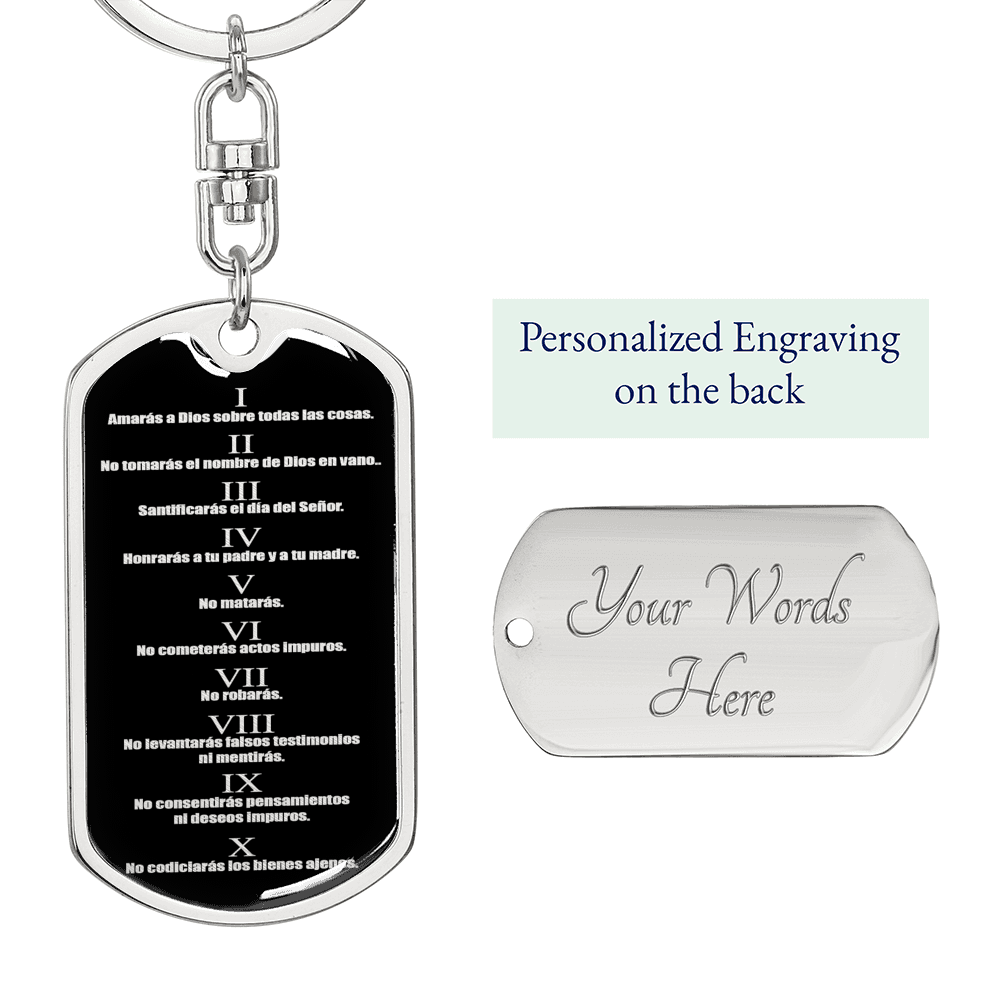 Collar De Diez Mandamientos Swivel Keychain Dog Tag Stainless Steel or 18k Gold-Express Your Love Gifts