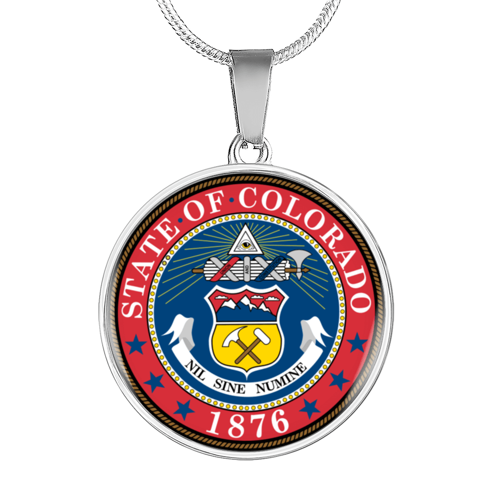 Colorado State Seal Necklace Circle Pendant Stainless Steel or 18k Gold 18-22"-Express Your Love Gifts
