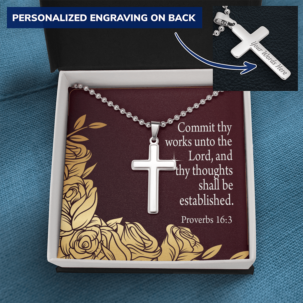 Commit To God Proverbs 16:3 Cross Necklace Message Card W Ball Chain Pendant-Express Your Love Gifts