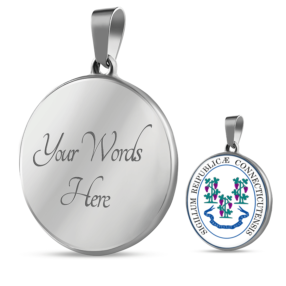 Connecticut State Seal Necklace Circle Pendant Stainless Steel or 18k Gold 18-22"-Express Your Love Gifts