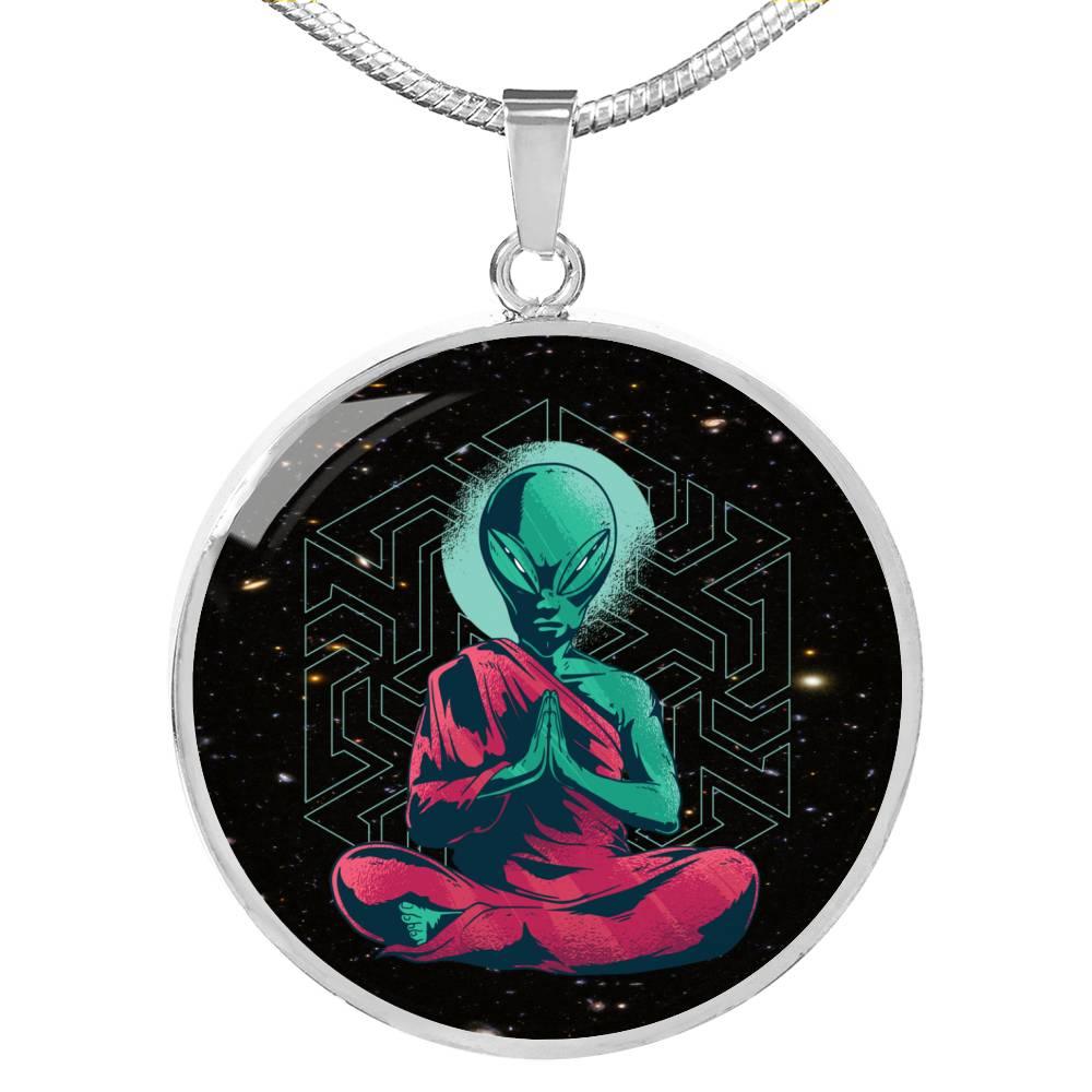 Consciousness Alien Circle Pendant UFO Alien Fan Necklace Stainless Steel or 18k Gold 18-22"-Express Your Love Gifts