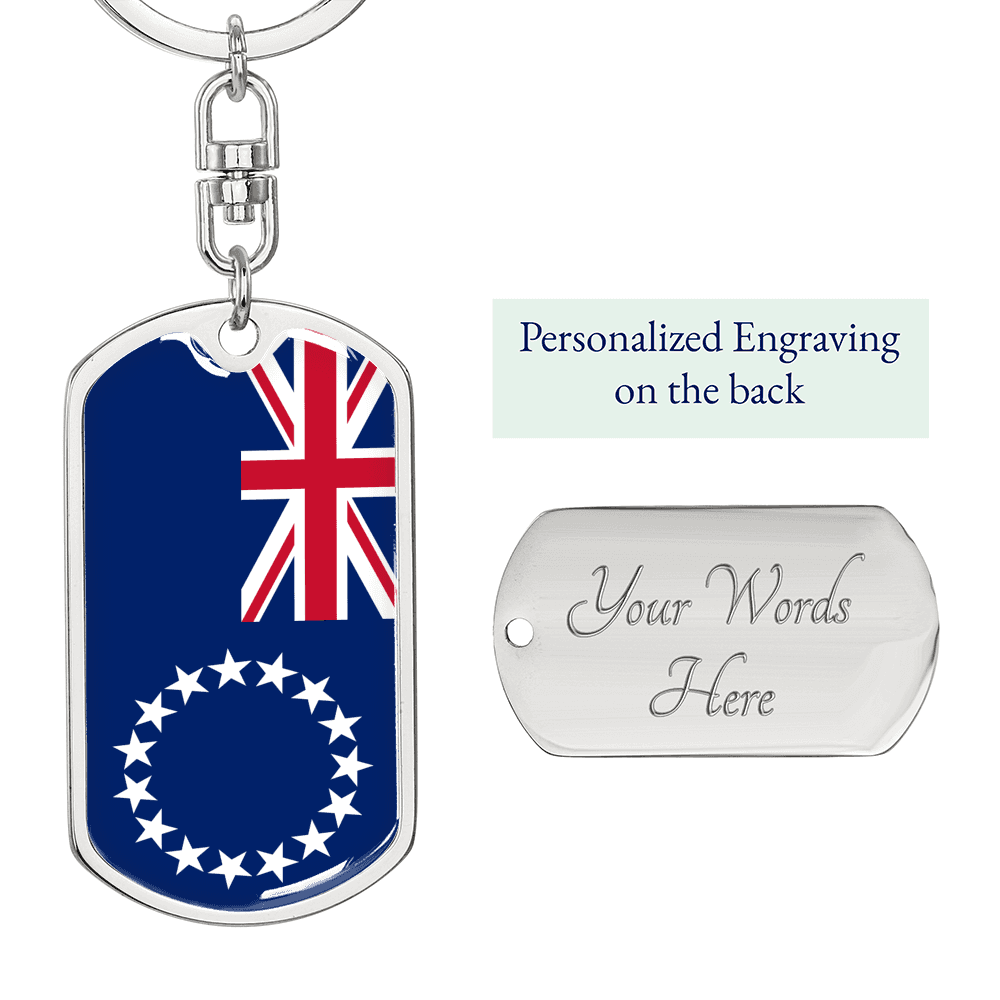 Cook Island Flag Swivel Keychain Dog Tag Stainless Steel or 18k Gold-Express Your Love Gifts