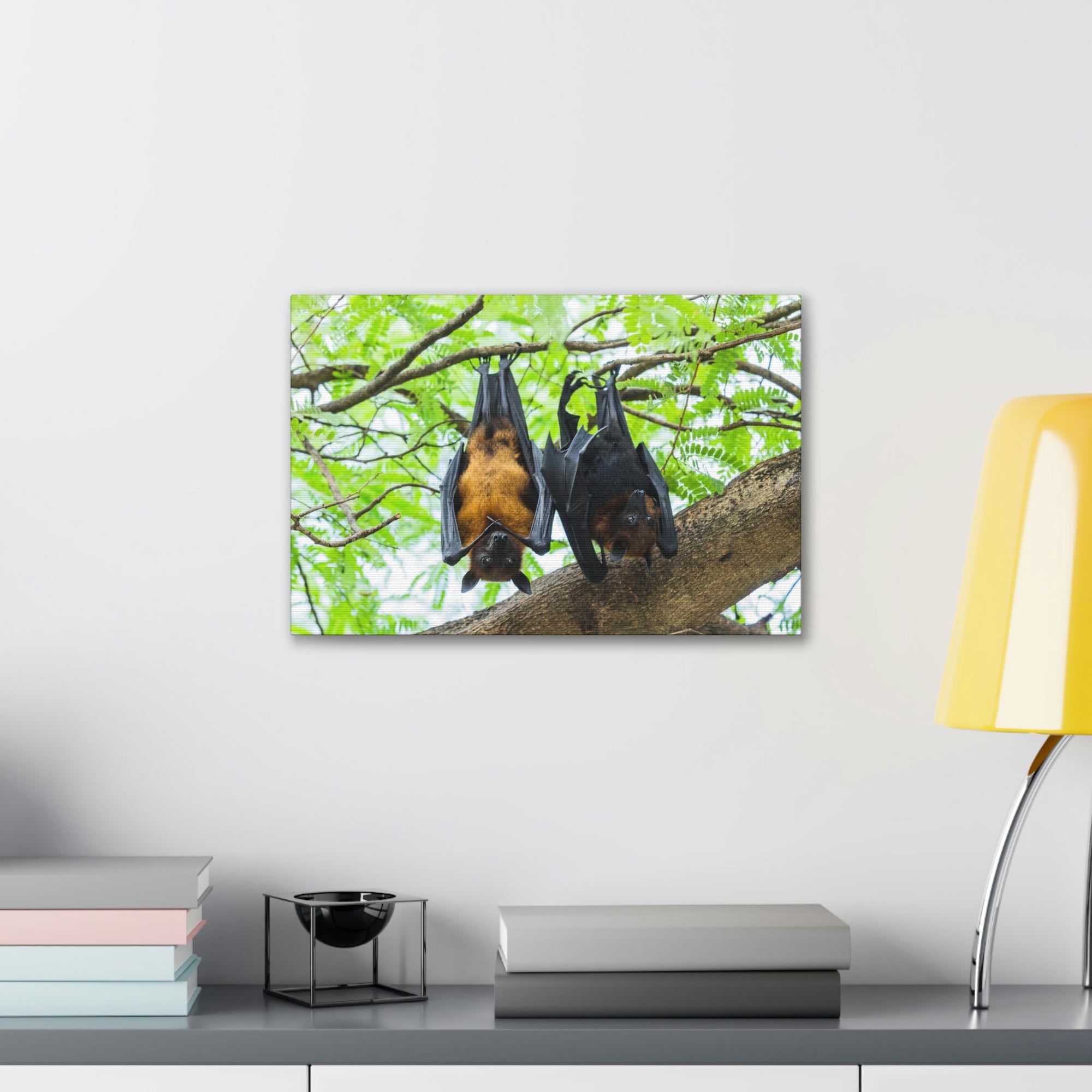 Scripture Walls Couple Flying Bat Hanging on a Tree Print Animal Wall Art Wildlife Canvas Prints Wall Art Ready to Hang Unframed-Express Your Love Gifts