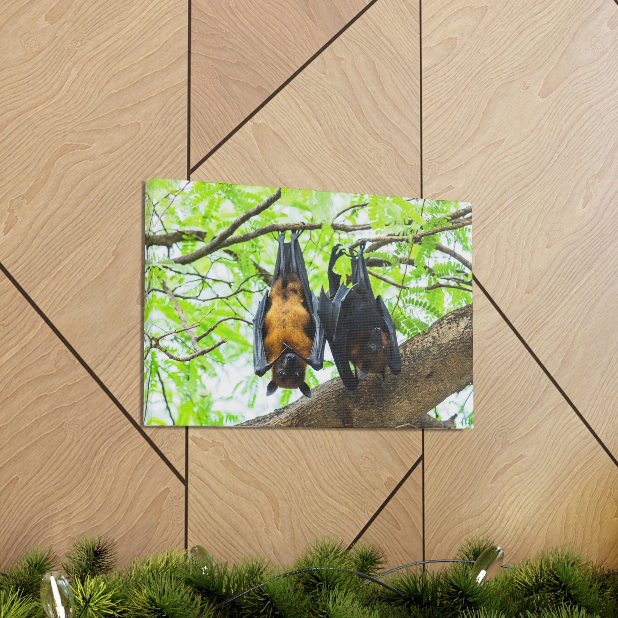 Scripture Walls Couple Flying Bat Hanging on a Tree Print Animal Wall Art Wildlife Canvas Prints Wall Art Ready to Hang Unframed-Express Your Love Gifts