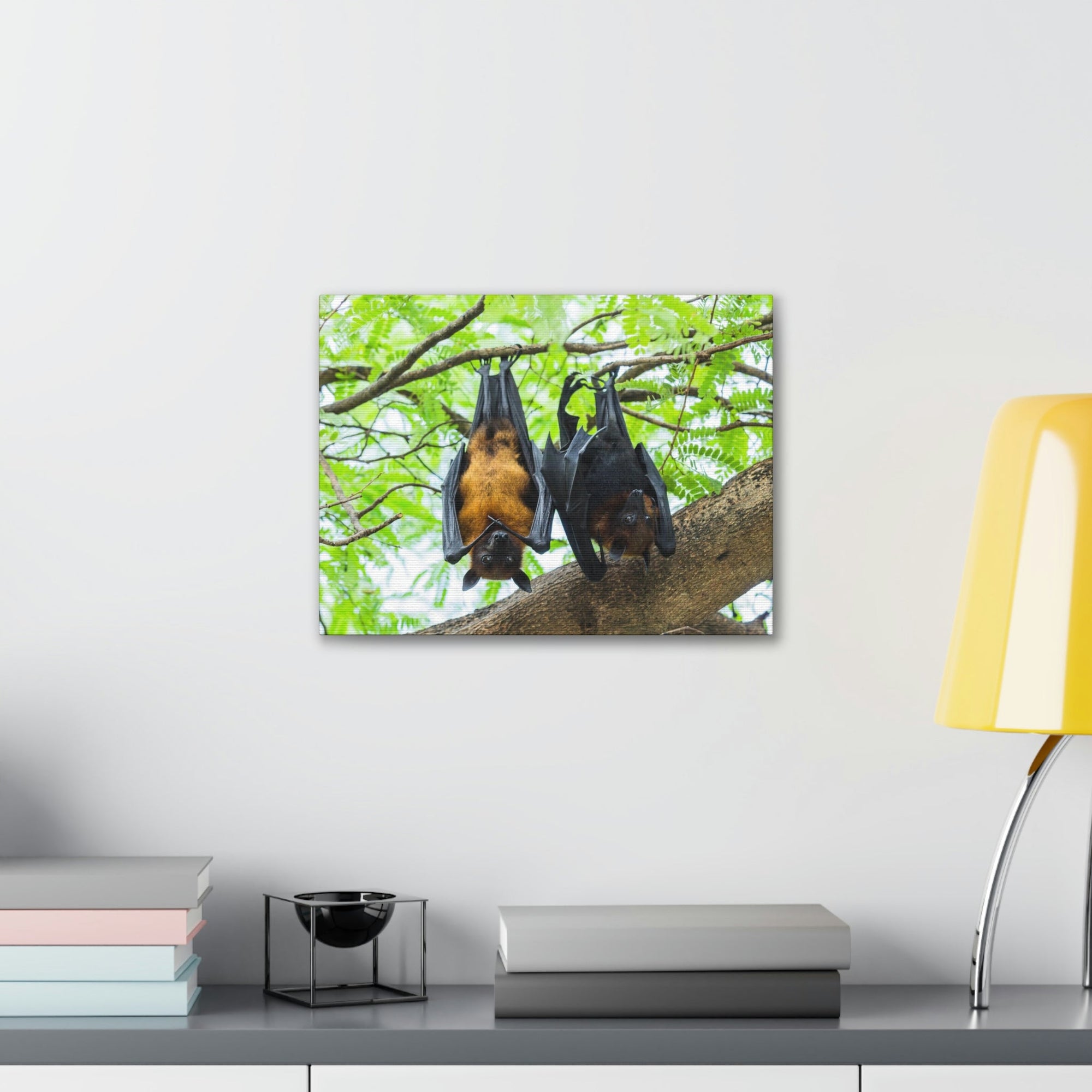 Scripture Walls Couple Flying Bat Hanging on a Tree Print Animal Wall Art Wildlife Canvas Prints Wall Art Ready to Hang Unframed-Express Your Love Gifts