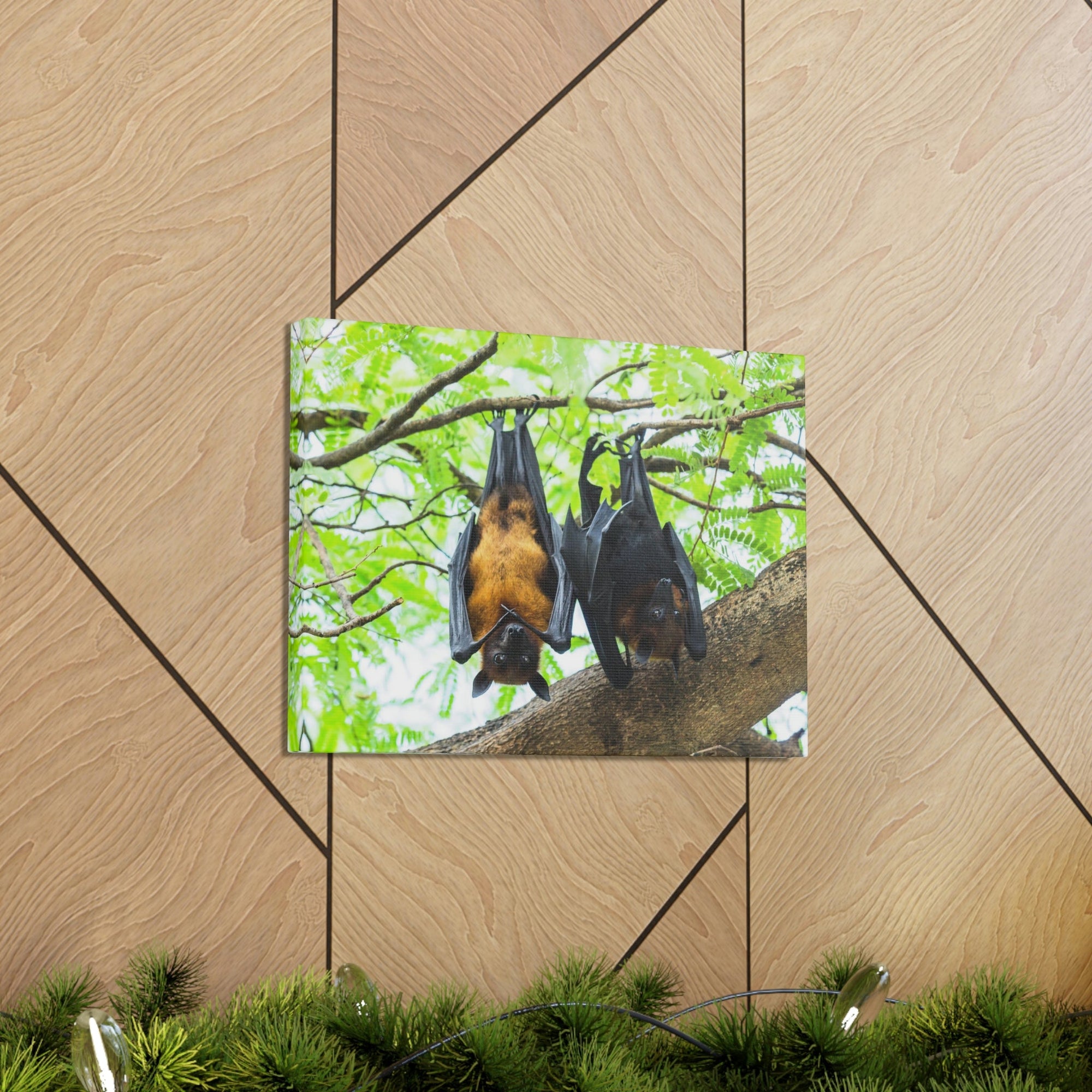 Scripture Walls Couple Flying Bat Hanging on a Tree Print Animal Wall Art Wildlife Canvas Prints Wall Art Ready to Hang Unframed-Express Your Love Gifts