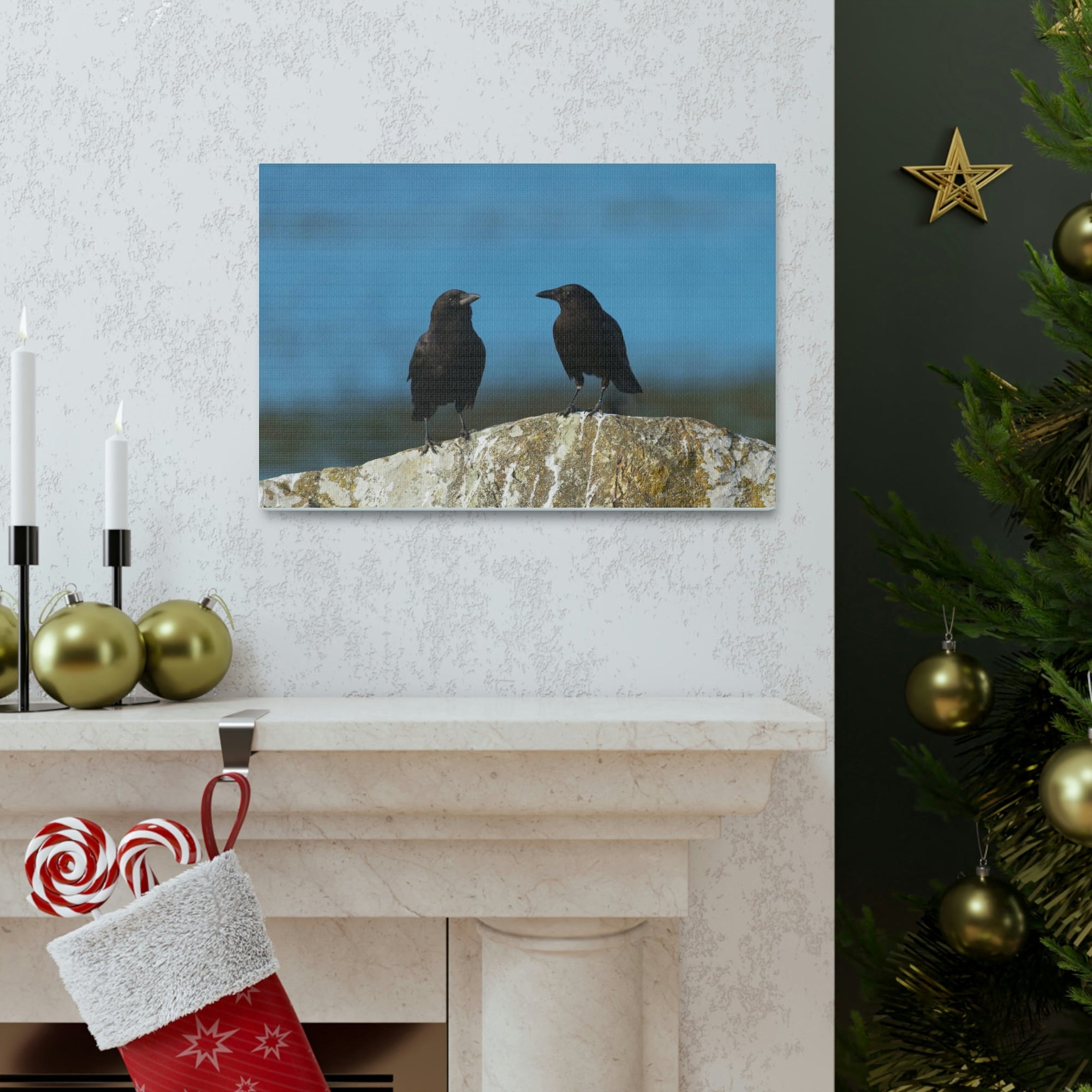 Scripture Walls Couple of Crow Chatting Print Animal Wall Art Wildlife Canvas Prints Wall Art Ready to Hang Unframed-Express Your Love Gifts