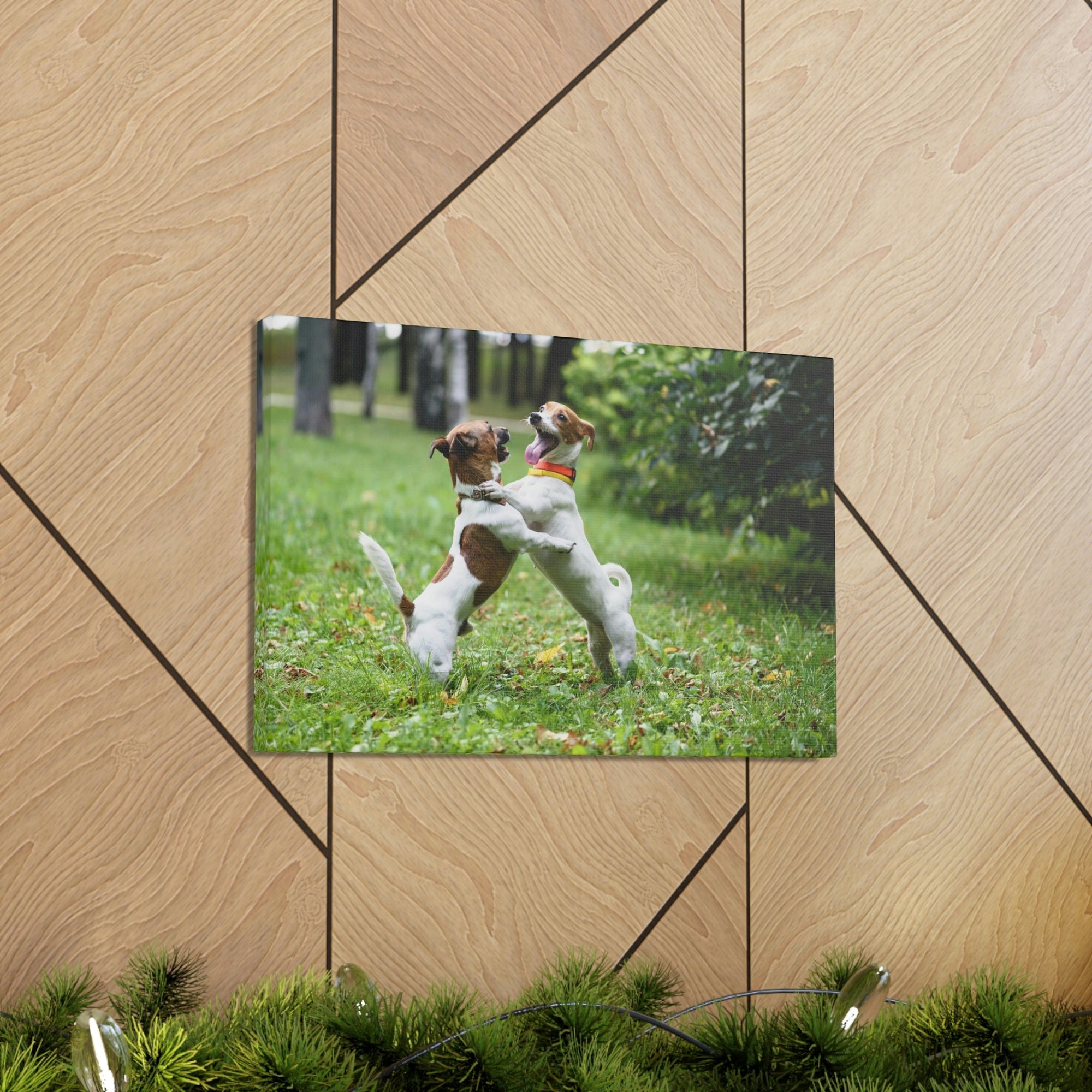 Scripture Walls Couple of Dog Playing on a Park Print Animal Wall Art Wildlife Canvas Prints Wall Art Ready to Hang Unframed-Express Your Love Gifts